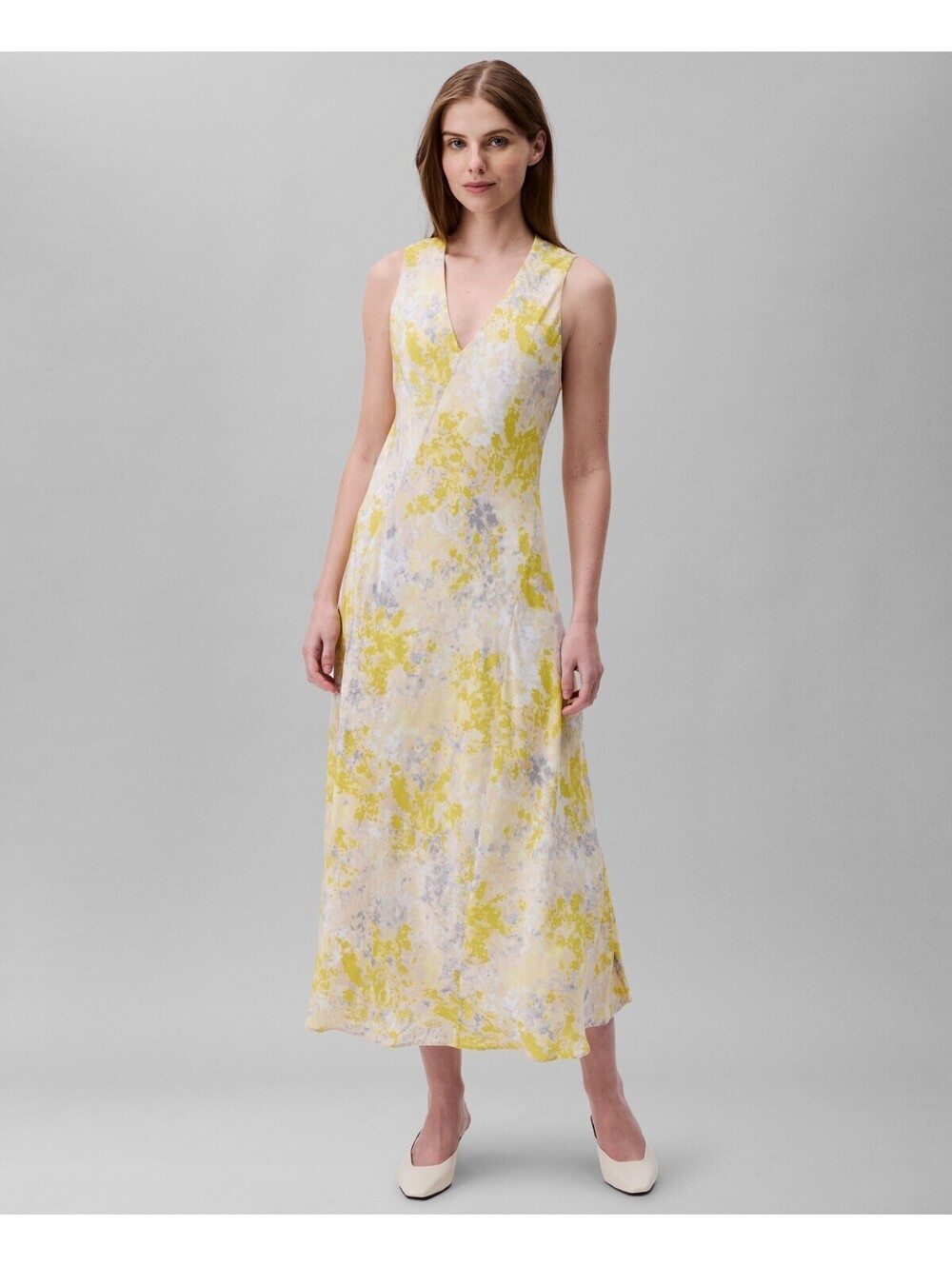 Calvin Klein Women's Abstract-Print V-Neck Midi Dress M